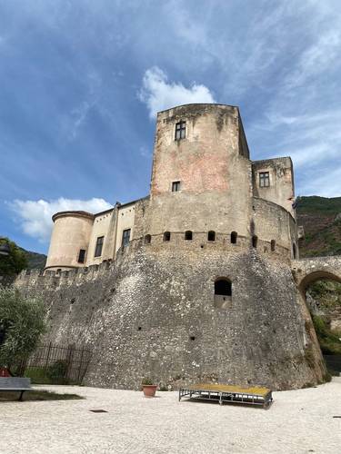 Built in the highest part of the city, the Castle Pandone was built  on an older Roman fortification in the 10th century. In the 14th century it was expanded with the addition of three circular towers, and was transformed in the 15th century by adding a moat. Frescoes depicting horses, commissioned by Count Enrico Pandone, were added during the Renaissance. Currently, the halls of this castle have become the Museo Nazionale del Molise - an art gallery in which paintings are collected from several different churches abandoned or closed in Venafro.