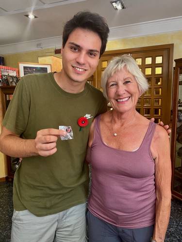 I gave Alessio "Alex" Accardi, Pino's assistant, a 34th "Red Bull" Inf Div lapel pin that is the beginning of his own collection of WWII artifacts. “Alex,” a 20 year old student studying International Law, accompanied us on our personalized tour of the Cassino area with Pino. 