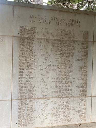 The Tablets of the Missing on arayed on a wall 364 feet long, that display names and particulars of 3,724 of those missing in service on land, sea, and air in the region. 