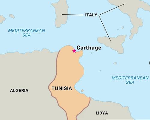 The strategic location of Carthage that enabled control of trade on the Mediterranean, but also made it vulnerable to invaders.