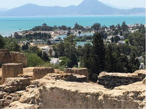 Ancient ruins everywhere, with the breathtaking view of the Mediterranean in the distance. 