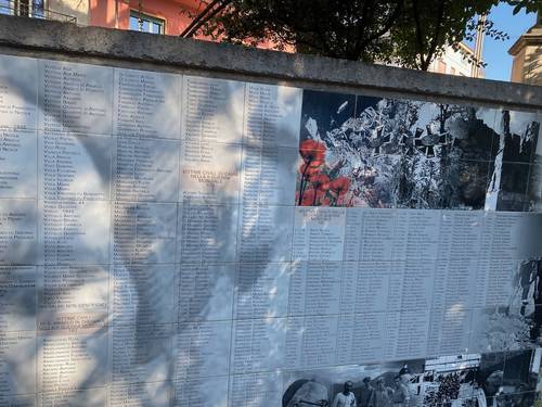 "Wall of Remembrance" in Cassino's Town Square, listing the names of all civilians killed in Cassino during WWII.