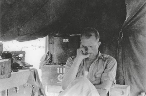 One of my favorite photos of my father, in deep thought in his medical tent, somewhere in North Africa. Note his ever-present typewriter, and medical trunk.