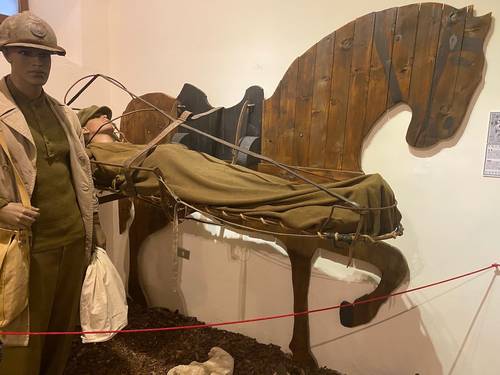 Here is how some of the wounded were carried by mules down the mountainsides.