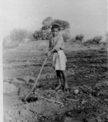 "1943 North Africa: "This is the boy I wanted to bring home in my barracks bag. He is irrigating a small field by directing the flow of water using a hoe on the ditches."  