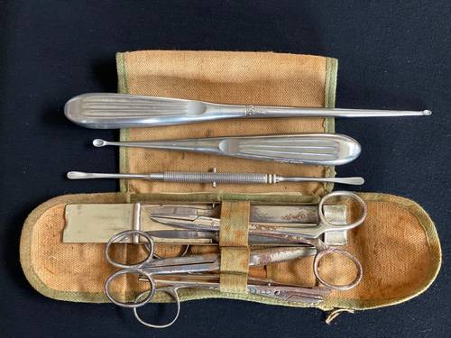 Lud’s surgical field tool kit in canvas pouch that he carried with him in his Musette bag.